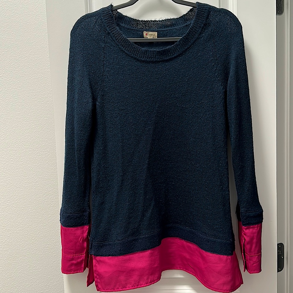 Cremieux navy and fushia color block thin sweater